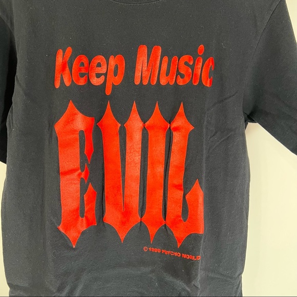 1999 Psycho World Keep Music Evil Mens Black T Shirt Rock Metal M Vintage - Picture 2 of 4